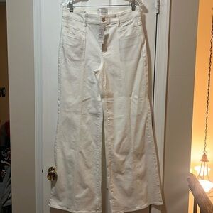 White House Black Market Double Pleat Wide Leg White Jean